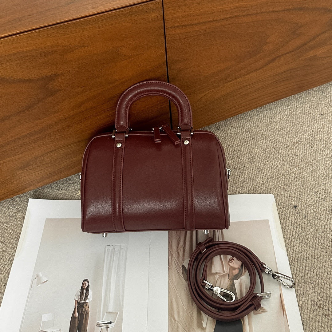 Versatile Cylindrical Leather handle satchel Bag