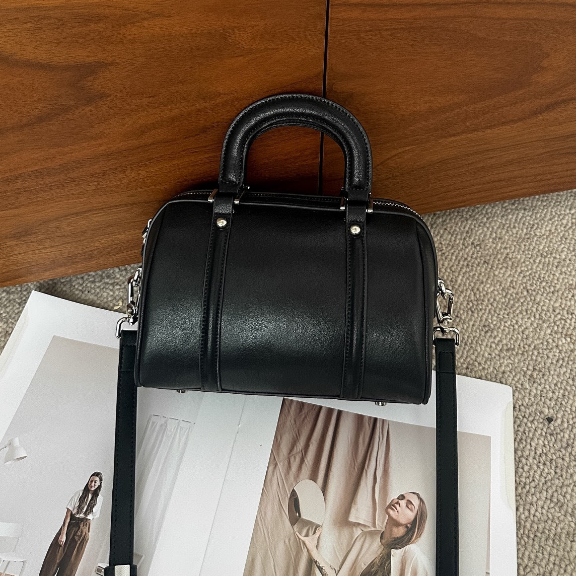 Versatile Cylindrical Leather handle satchel Bag