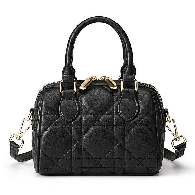 Genuine Leather Rhombus Boston Shoulder Bag