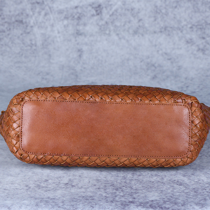 Woven Handmade Retro First Layer Cowhide Women Handbag