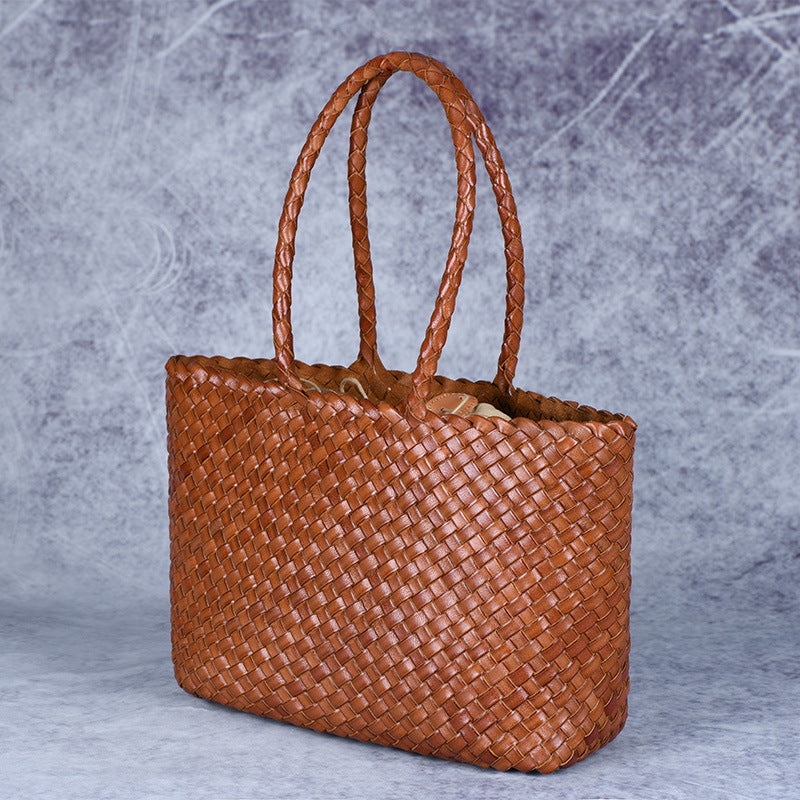 Woven Handmade Retro First Layer Cowhide Women Handbag