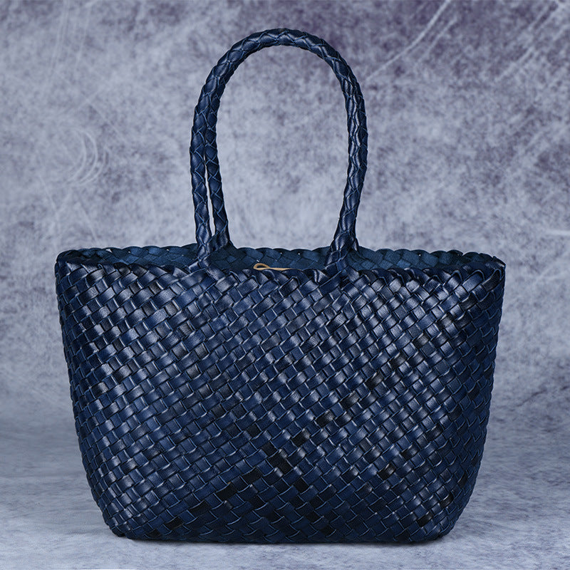 Woven Handmade Retro First Layer Cowhide Women Handbag