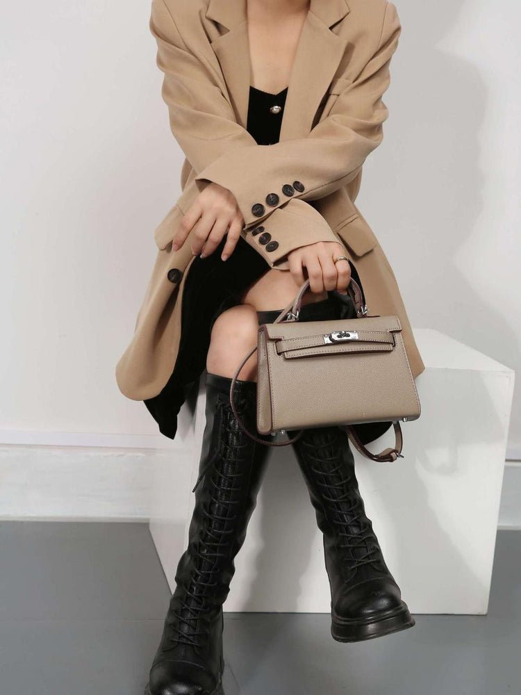 Palm print and Crocodile pattern Leather Handbag