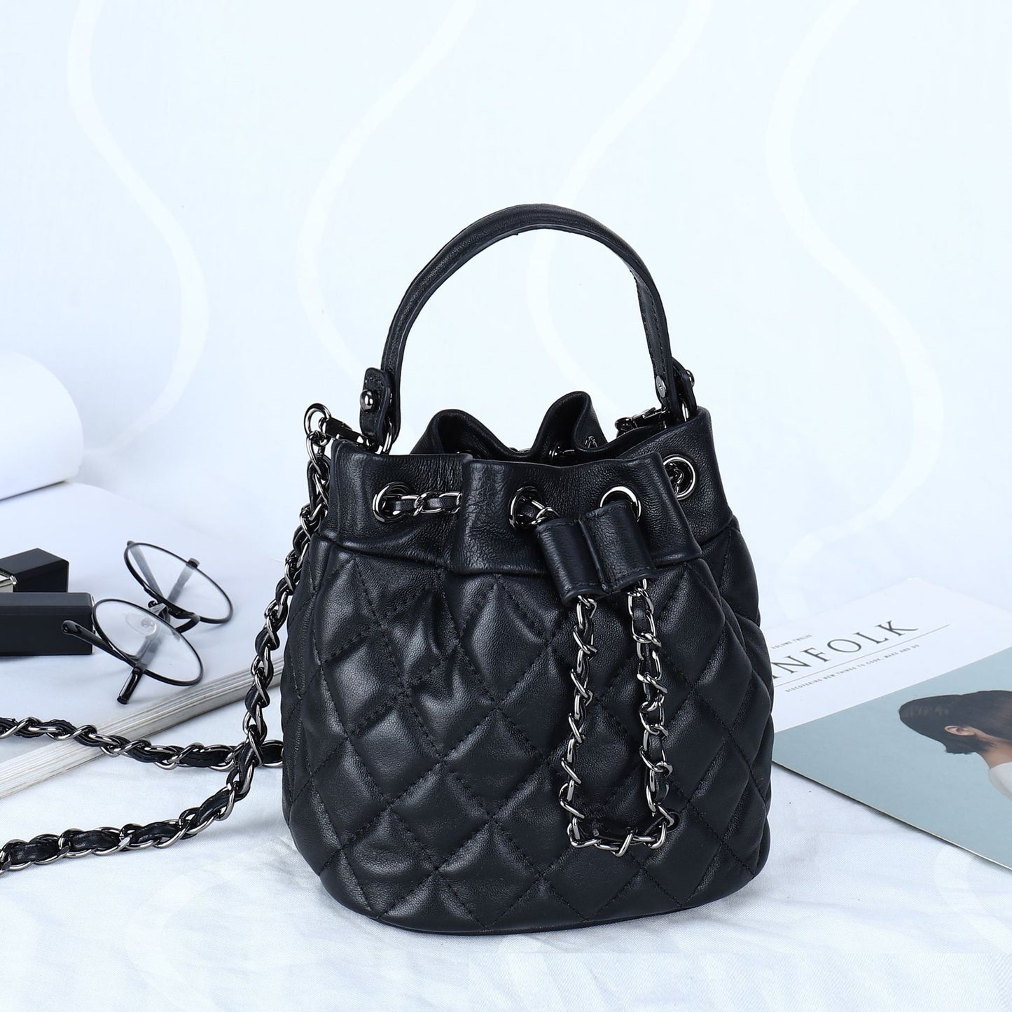 Premium Bucket Crossbody Bag – Genuine Leather, Fashionable Design
