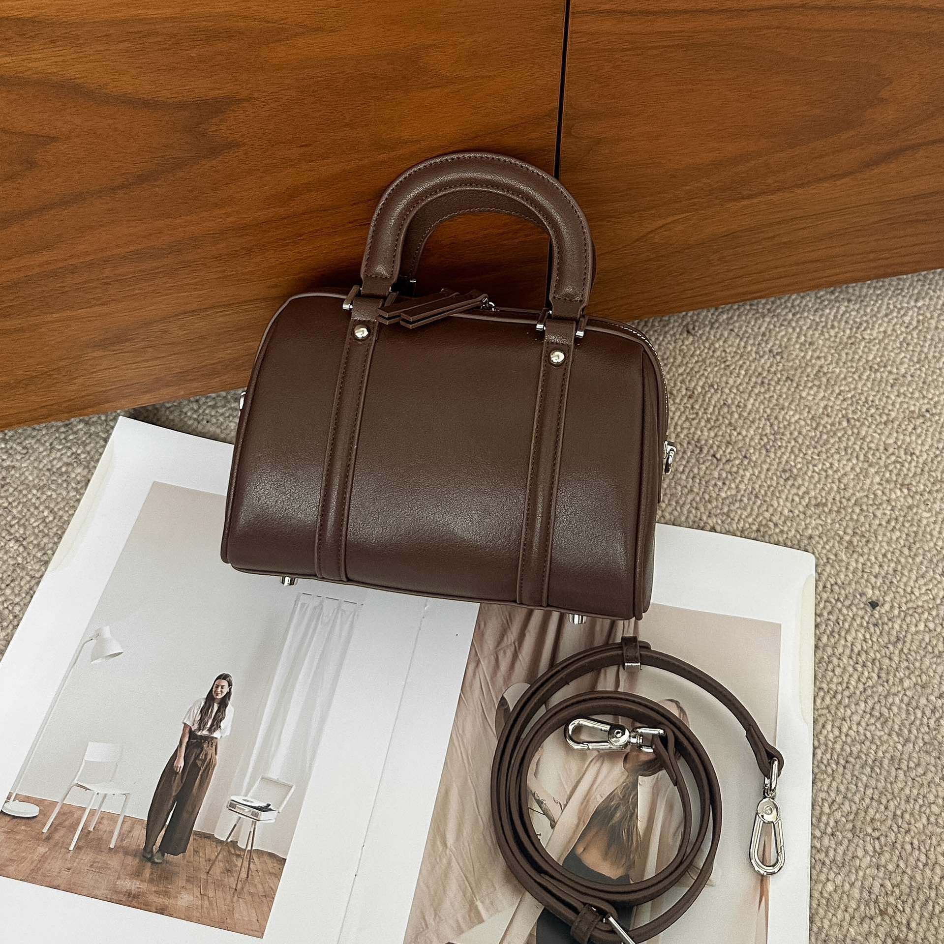 Versatile Cylindrical Leather handle satchel Bag