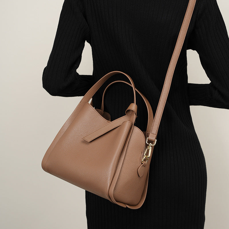 Genuine Leather Portable Crossbody Bucket Bag