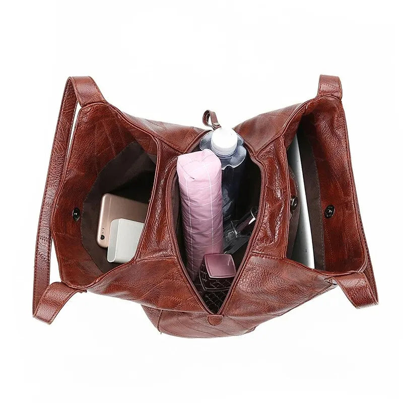 Leather Large Capacity Marble Grain Shoulder Bag