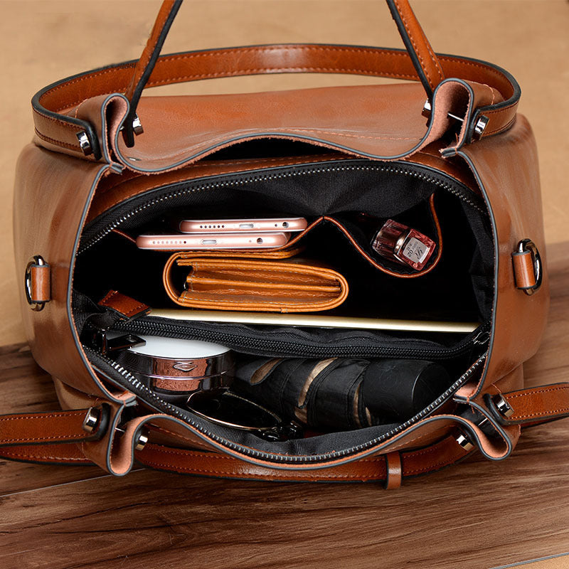 Sac portable en cuir de vachette ciré à l'huile