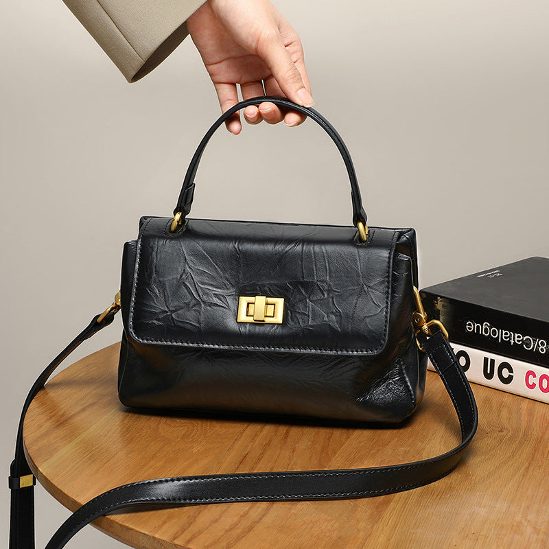 Square Large Capacity Leather Handbag