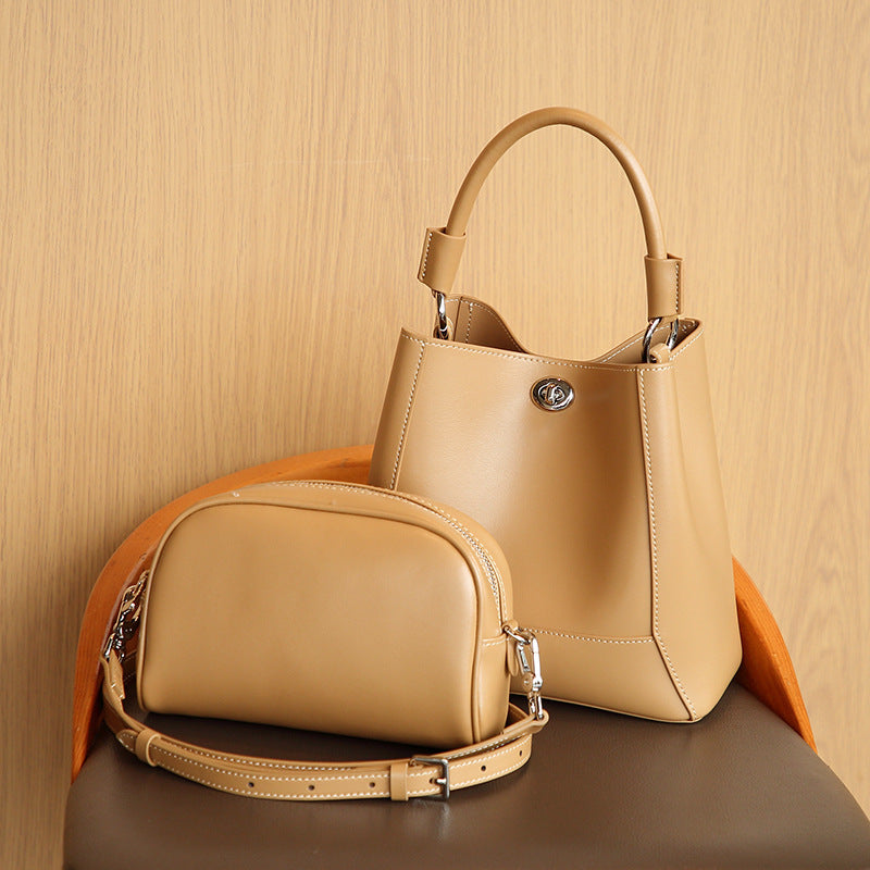 Hand-carrying Genuine Leather bucket crossbody