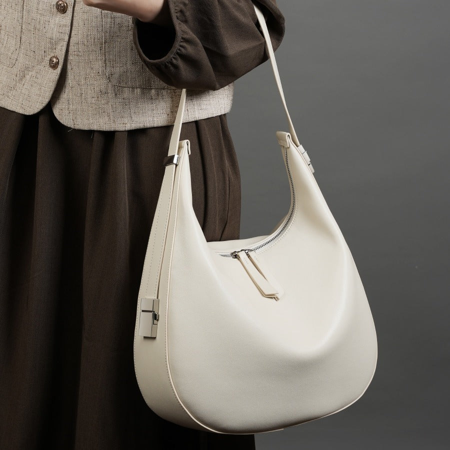 Fashionable large croissant  Leather shoulder bag