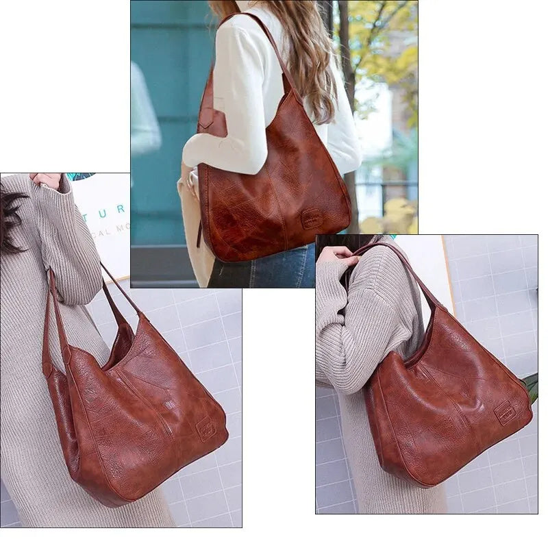 Leather Large Capacity Marble Grain Shoulder Bag
