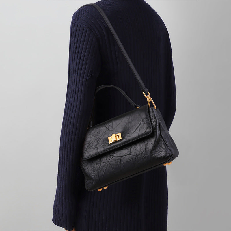 Square Large Capacity Leather Handbag