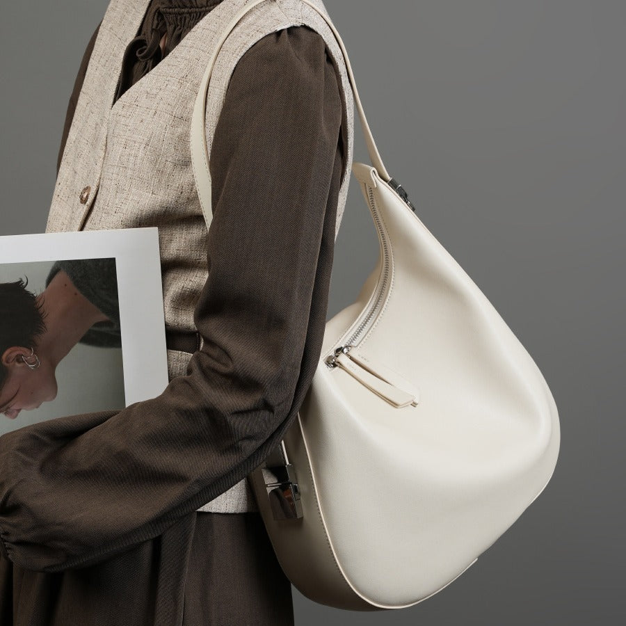 Fashionable large croissant  Leather shoulder bag