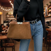 Frosted Cowhide Leather Commuter Handbag