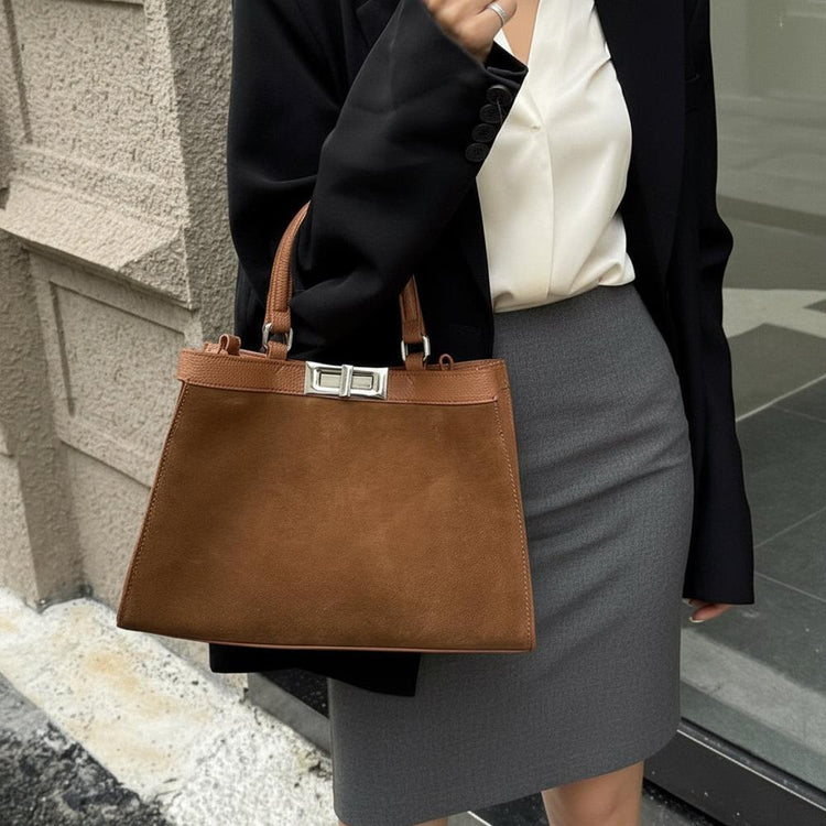 Frosted Cowhide Leather Commuter Handbag