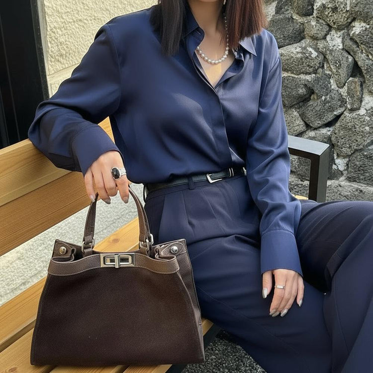 Frosted Cowhide Leather Commuter Handbag