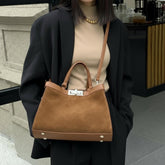 Frosted Cowhide Leather Commuter Handbag