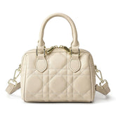 Genuine Leather Rhombus Boston Shoulder Bag