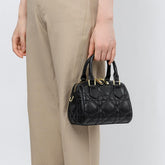 Genuine Leather Rhombus Boston Shoulder Bag