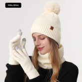 Ladies Warm Knitted Hat Scarf And Gloves Three-Piece Set