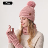 Ladies Warm Knitted Hat Scarf And Gloves Three-Piece Set