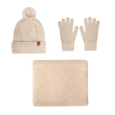 Ladies Warm Knitted Hat Scarf And Gloves Three-Piece Set