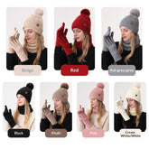 Ladies Warm Knitted Hat Scarf And Gloves Three-Piece Set