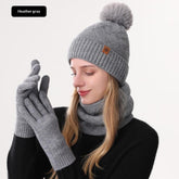 Ladies Warm Knitted Hat Scarf And Gloves Three-Piece Set