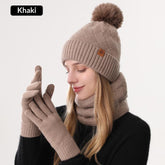 Ladies Warm Knitted Hat Scarf And Gloves Three-Piece Set