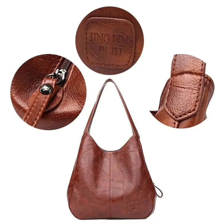 Leather Large Capacity Marble Grain Shoulder Bag
