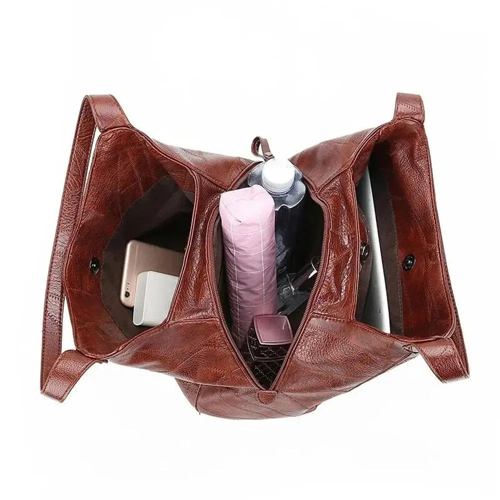 Leather Large Capacity Marble Grain Shoulder Bag