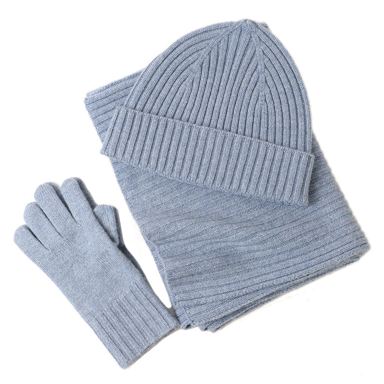 New Wool Scarf Hat Gloves Three-piece Set