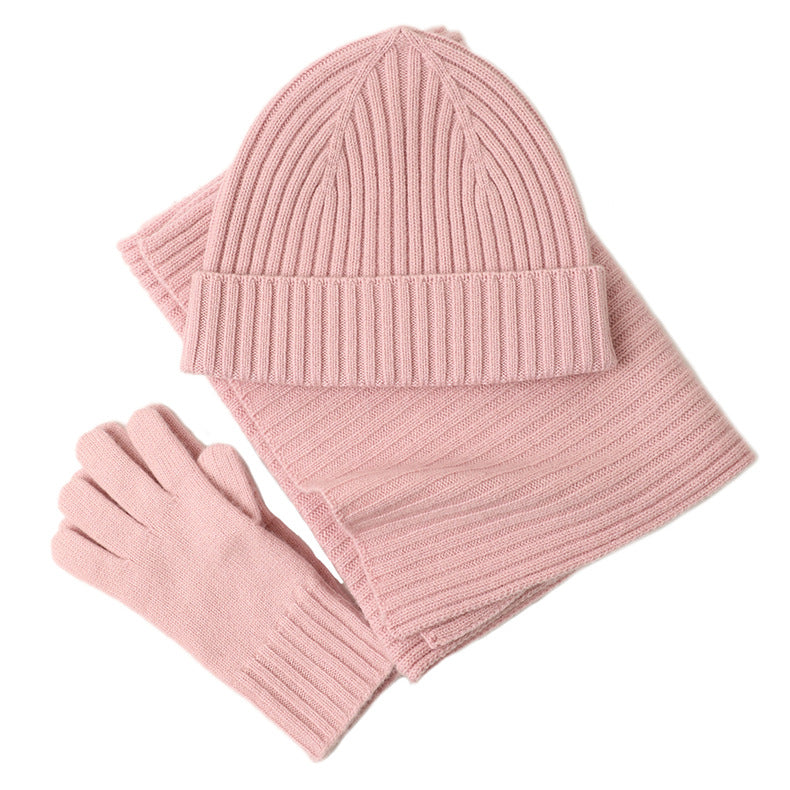 New Wool Scarf Hat Gloves Three-piece Set