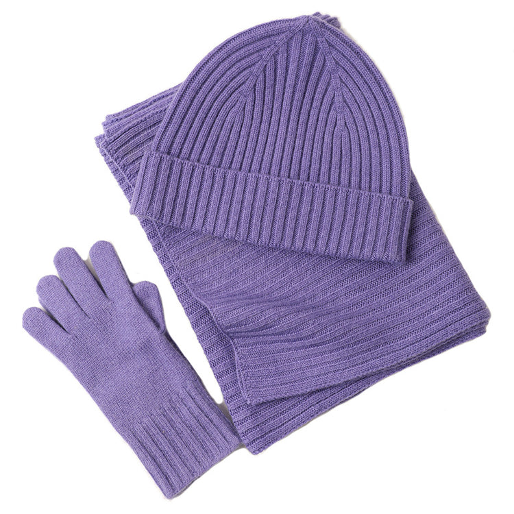 New Wool Scarf Hat Gloves Three-piece Set