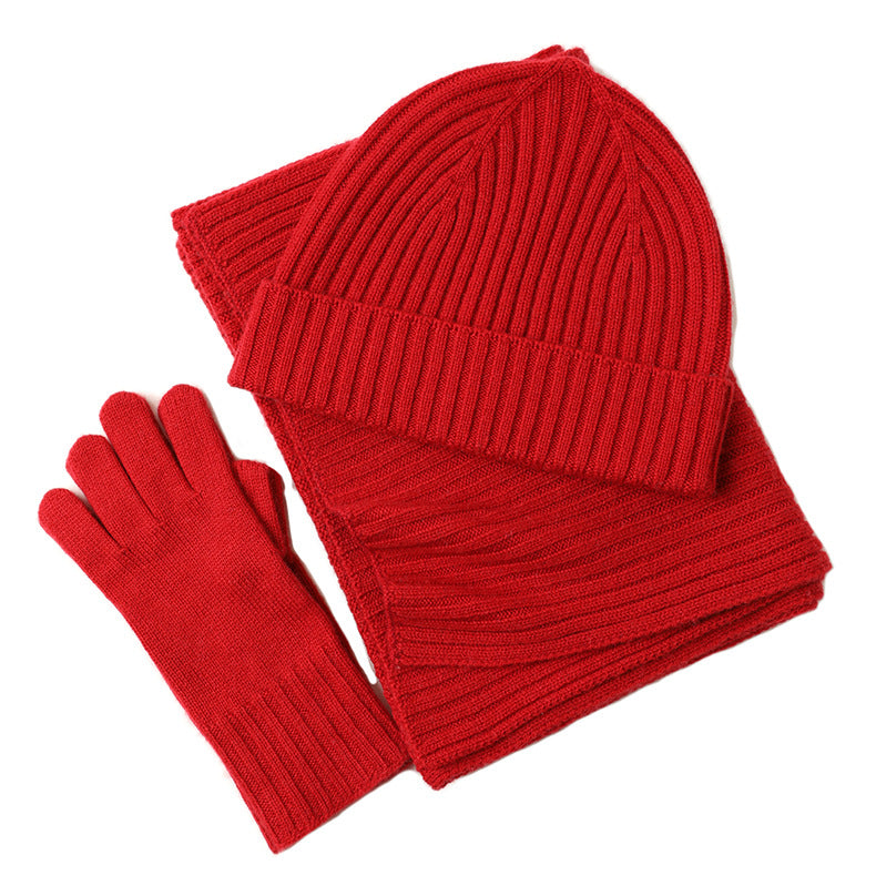 New Wool Scarf Hat Gloves Three-piece Set