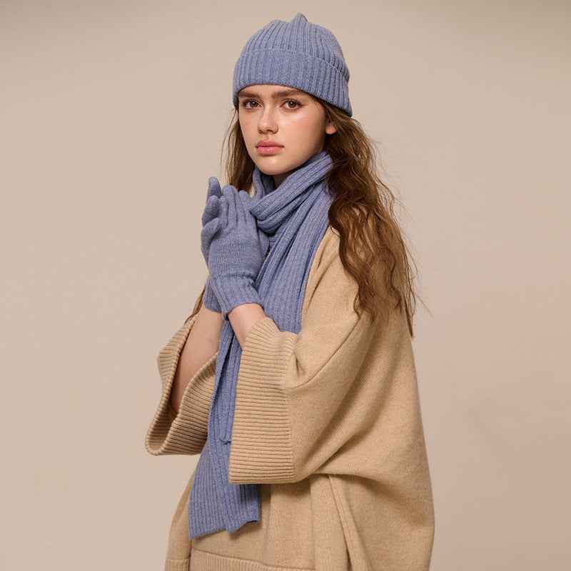 New Wool Scarf Hat Gloves Three-piece Set
