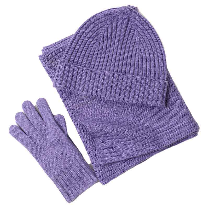 New Wool Scarf Hat Gloves Three-piece Set