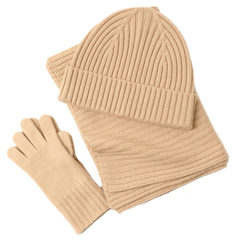 New Wool Scarf Hat Gloves Three-piece Set