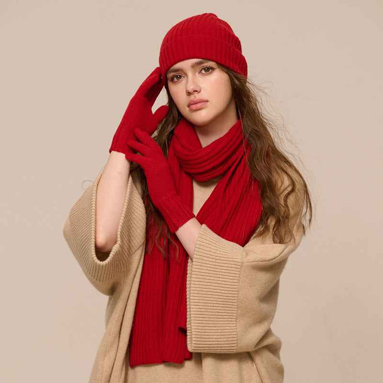 New Wool Scarf Hat Gloves Three-piece Set