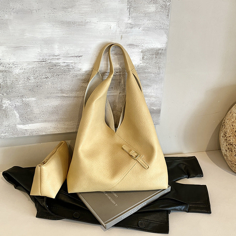 Soft Leather Shoulder Bag - Simple and Large Capacity