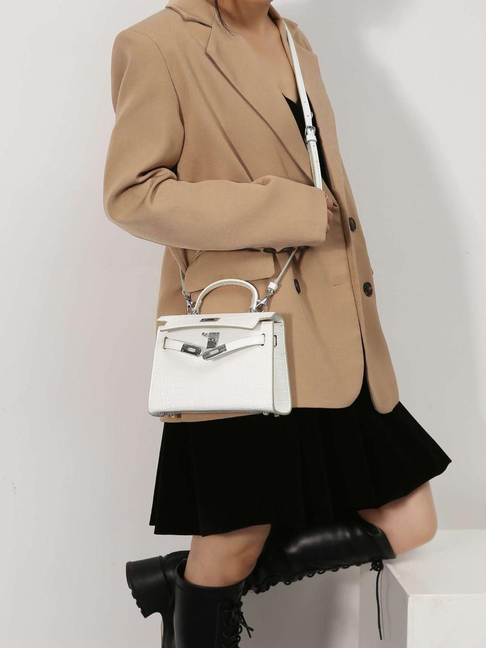 Palm print and Crocodile pattern Leather Handbag