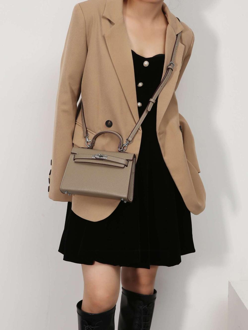 Palm print and Crocodile pattern Leather Handbag