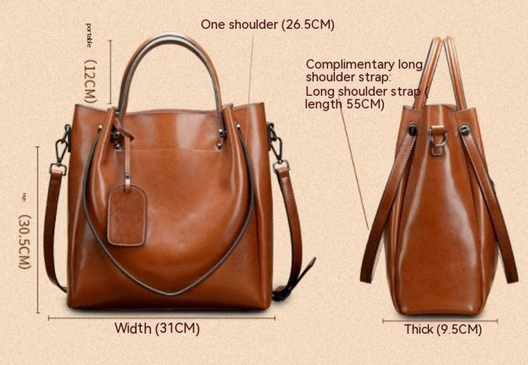 Portable Oil Wax Cattle Leather Handbag