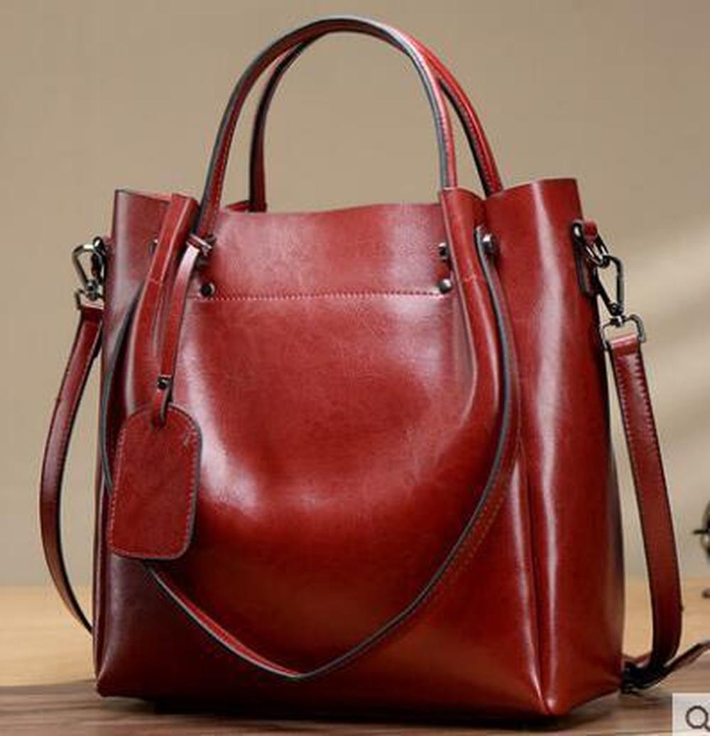 Portable Oil Wax Cattle Leather Handbag
