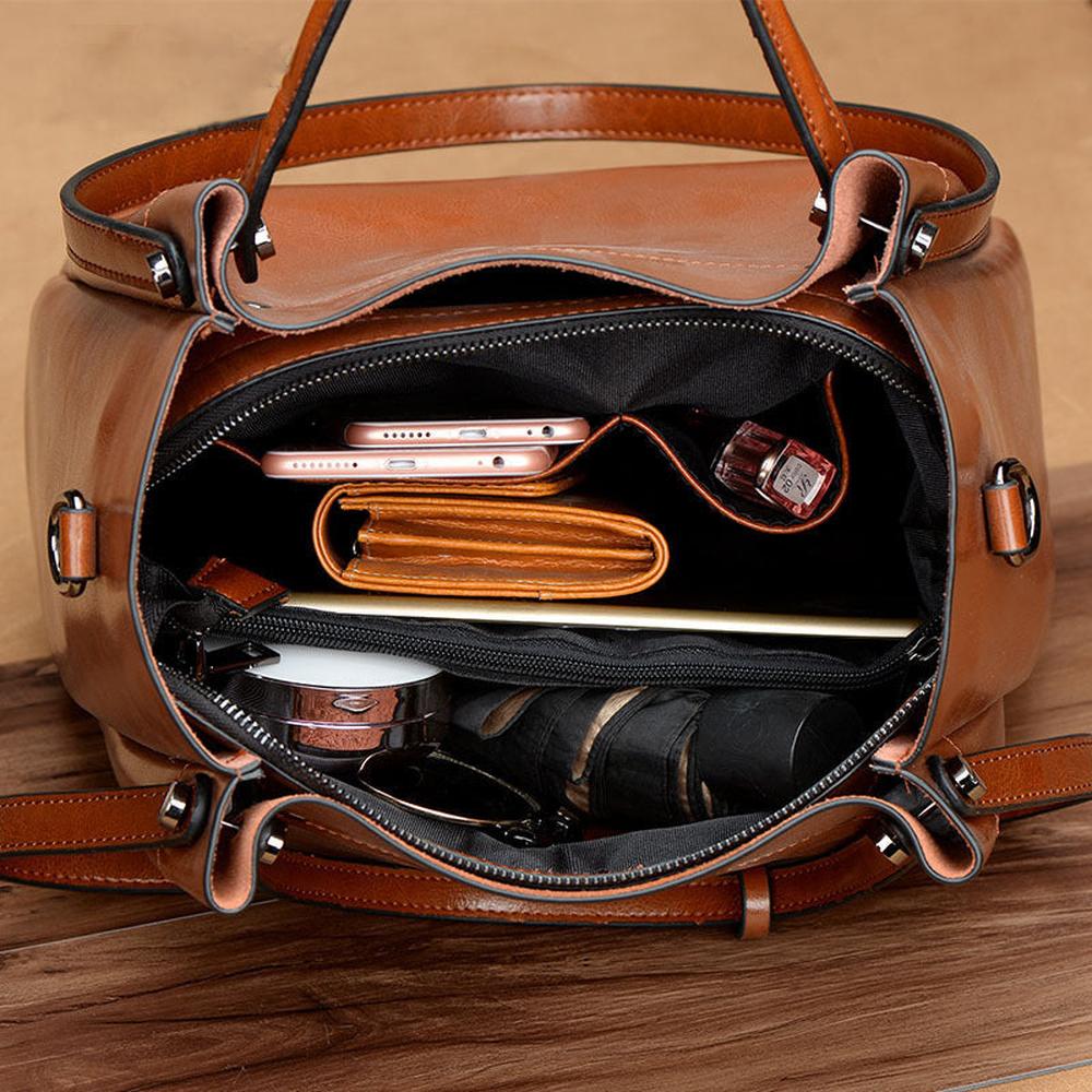Portable Oil Wax Cattle Leather Handbag