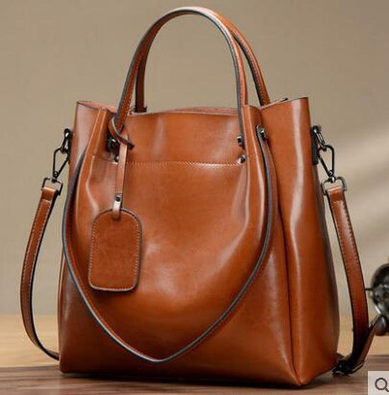 Portable Oil Wax Cattle Leather Handbag