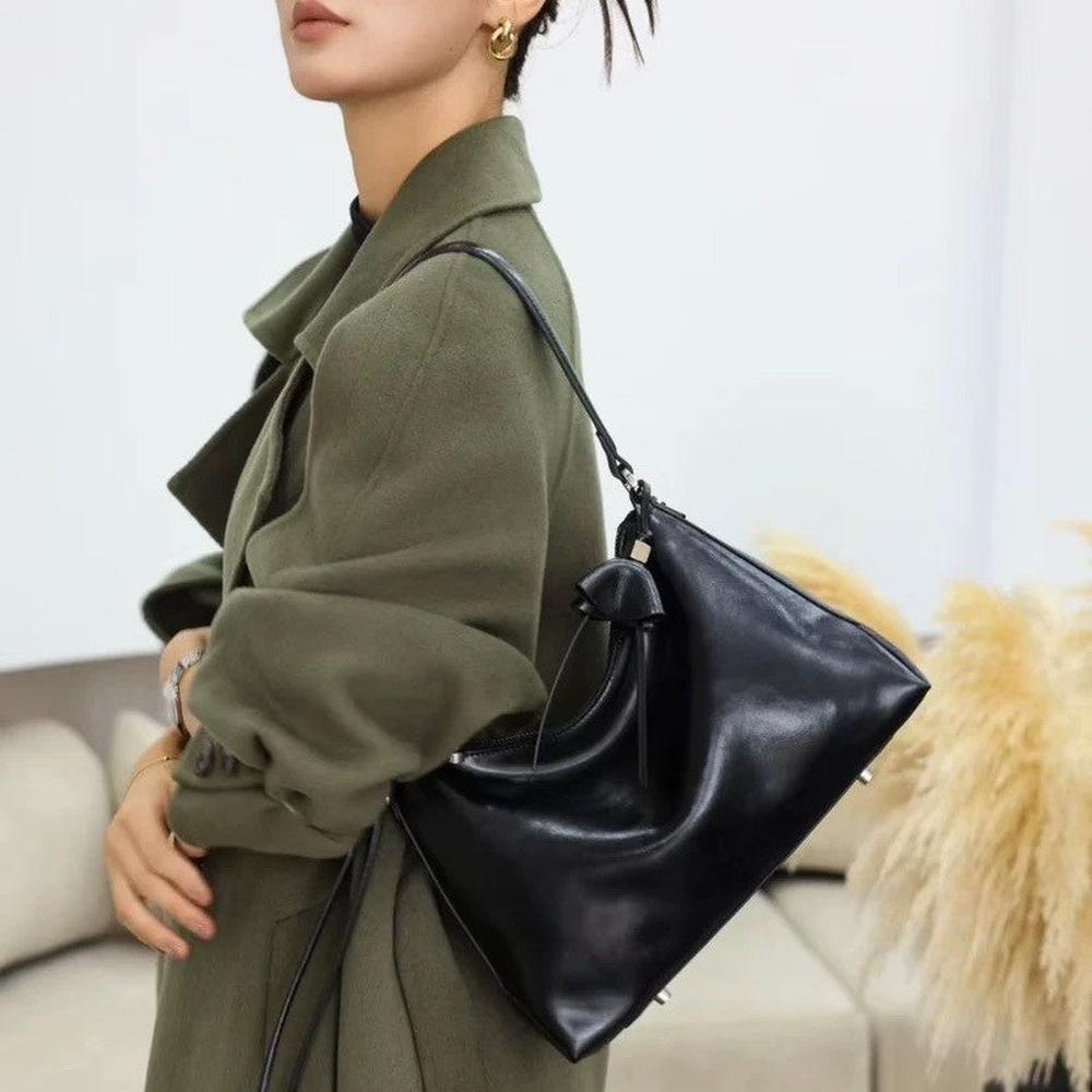 Premium Top-Grain Leather Horizontal Shoulder Bag