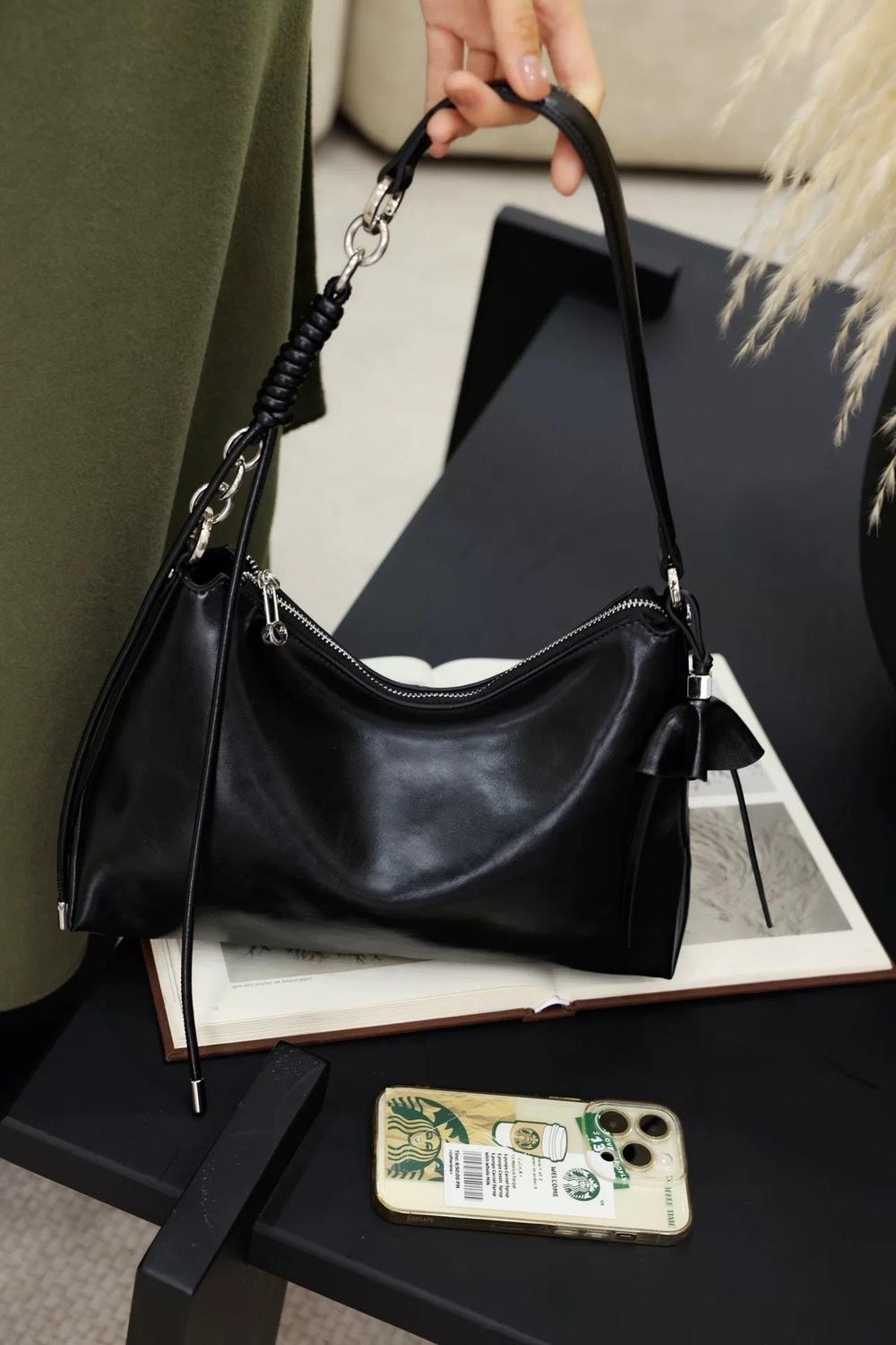 Premium Top-Grain Leather Horizontal Shoulder Bag