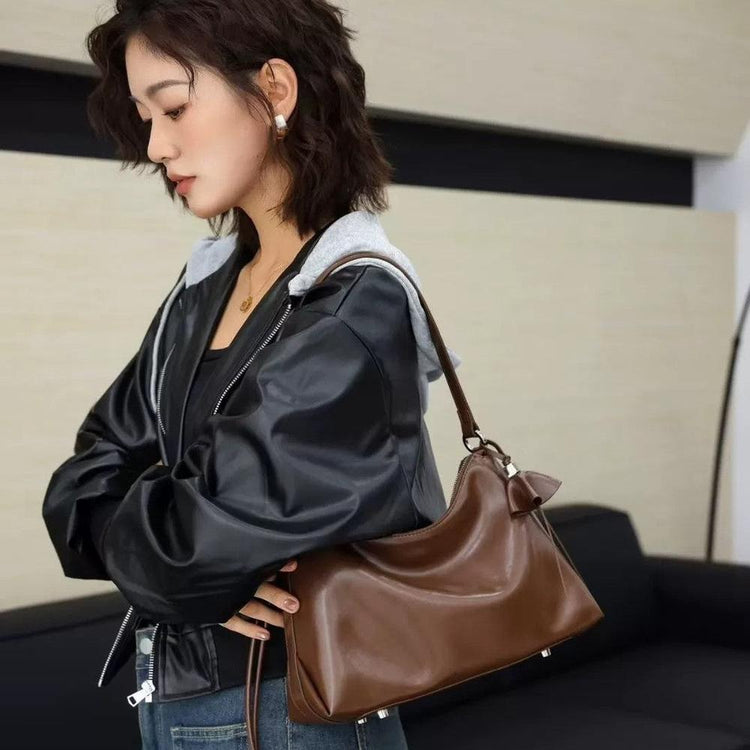 Premium Top-Grain Leather Horizontal Shoulder Bag
